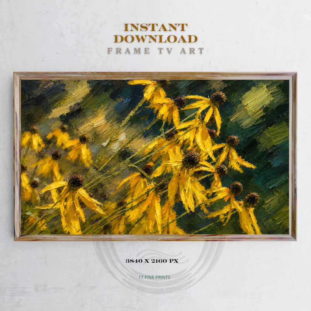 Painterly coneflower in soft light, floral Samsung Frame TV digital art